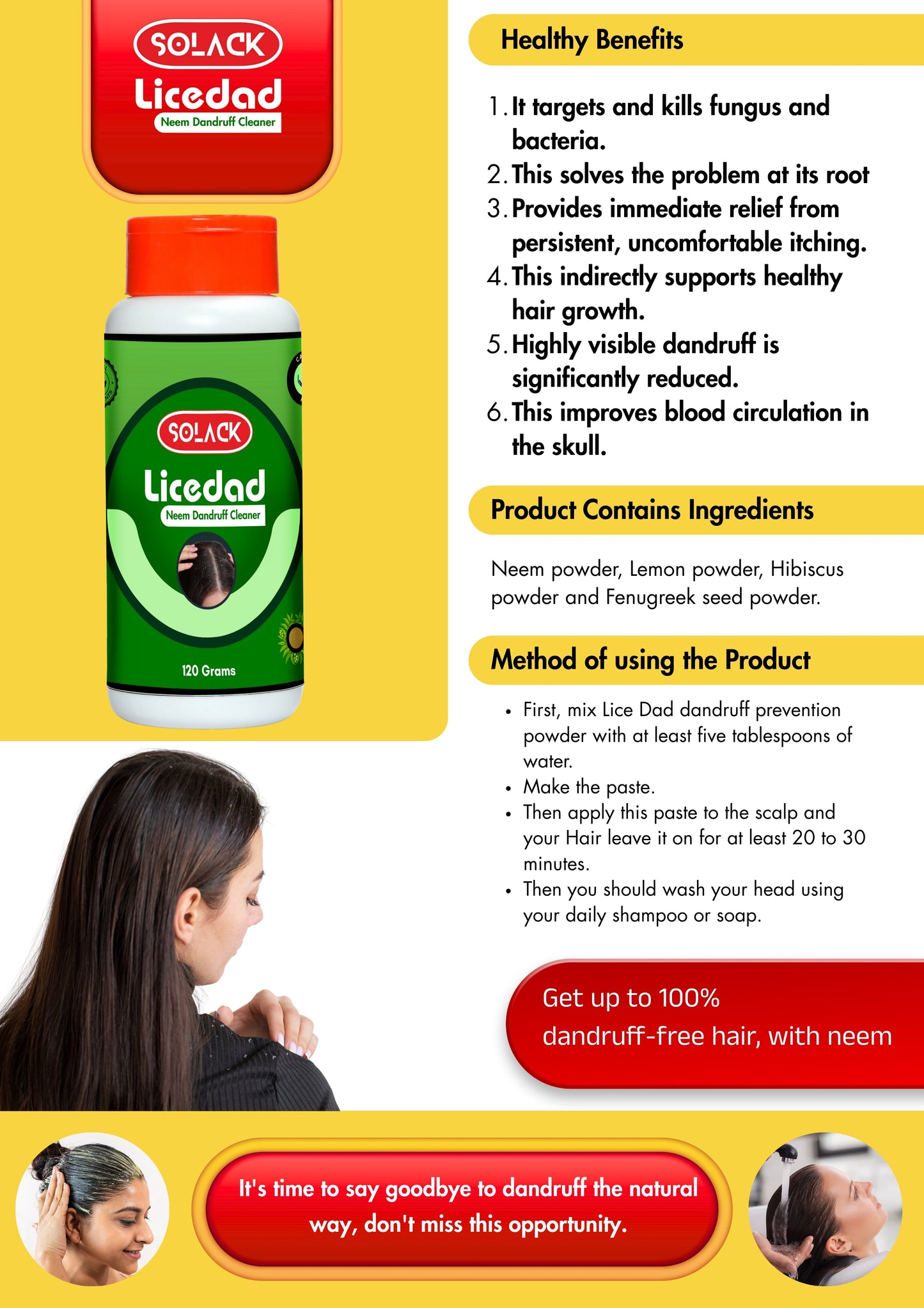 Solack Licedad Neem Dandruff Cleaner 120 Gram