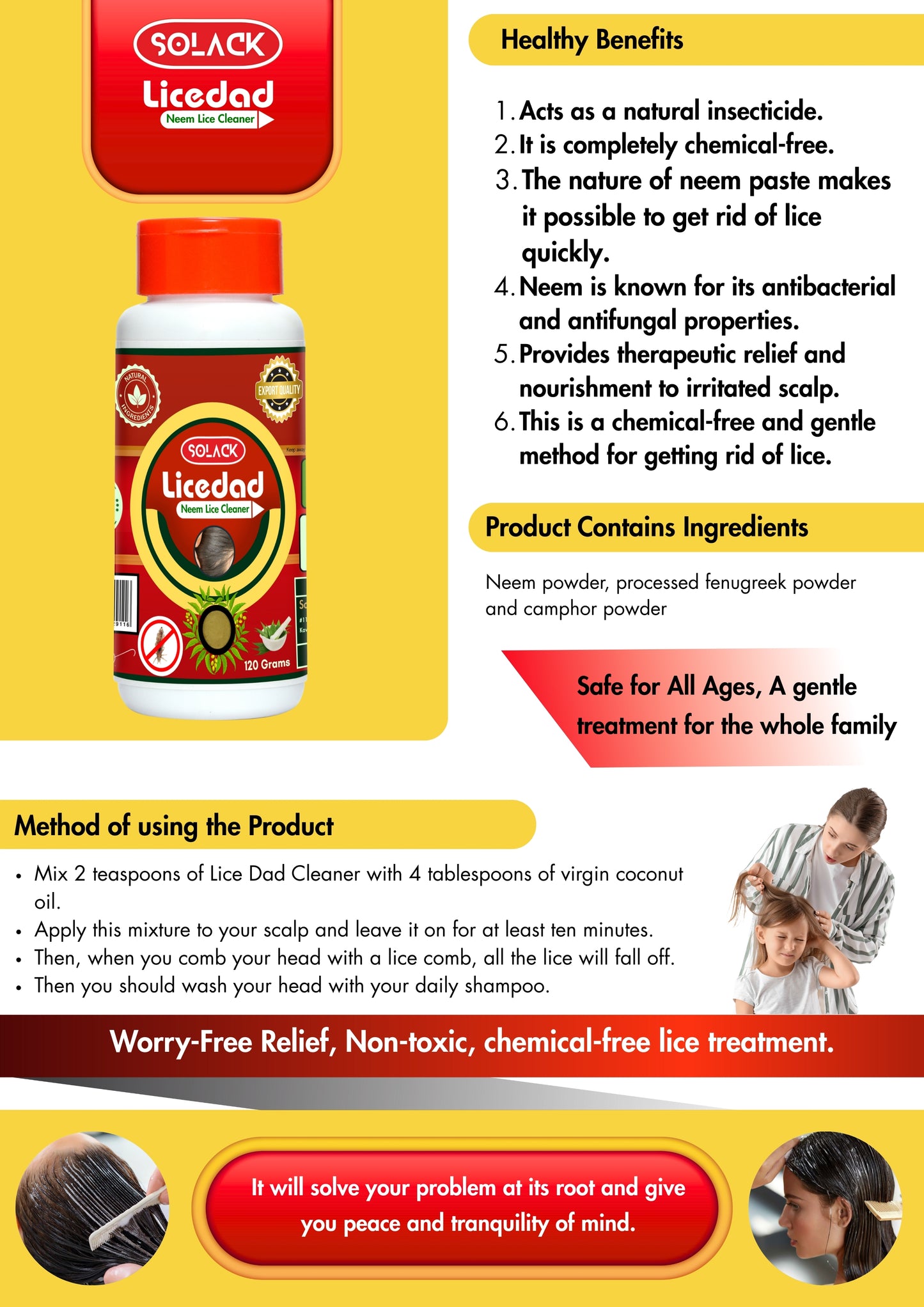 Solack Licedad Neem Lice Cleaner 120 Gram